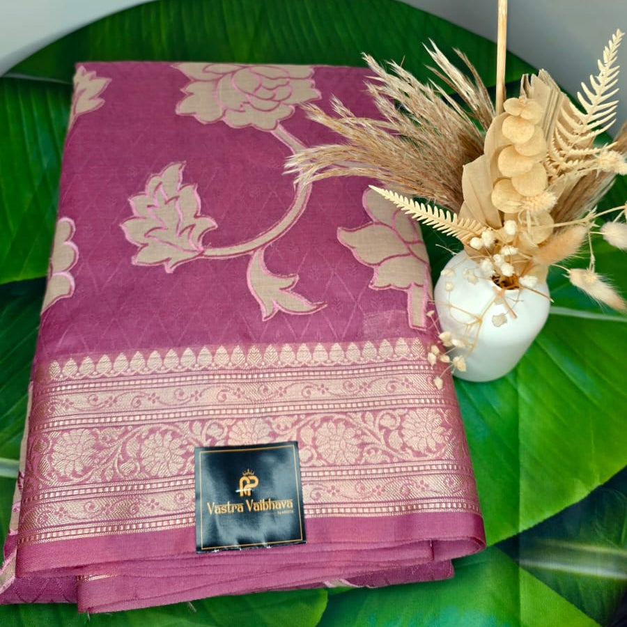 Premium Applique Work Silk Saree – Elegant Rose Pink