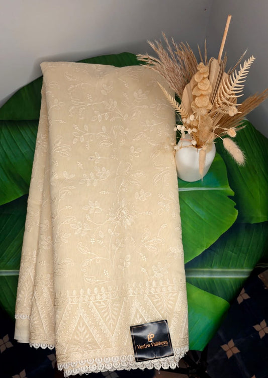 Embroidery Chikankari Work Saree – Elegant Off-White Beauty