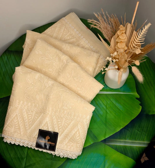 Embroidery Chikankari Work Saree – Elegant Off-White Beauty