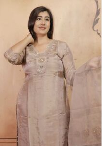 Silk Georgette Suit Set with Organza Dupatta – 3 Piece