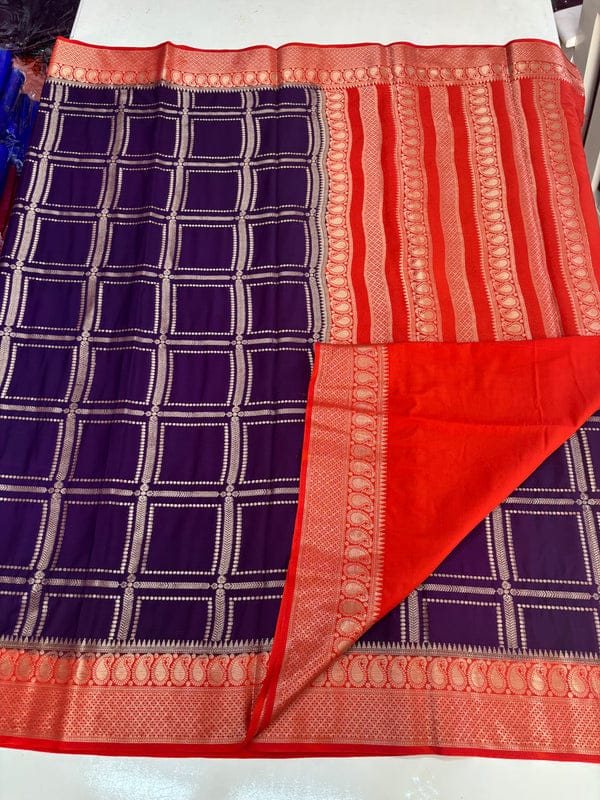 Semi Crepe Silk Vintage PURPLE with Orange