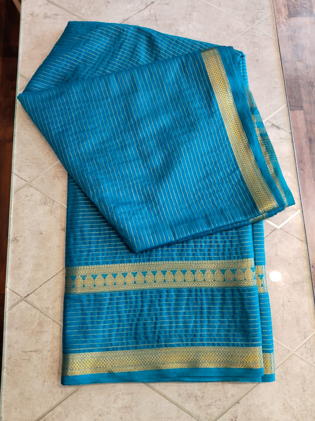 CREPE SILK Ramagreen with Golden Stripes Saree