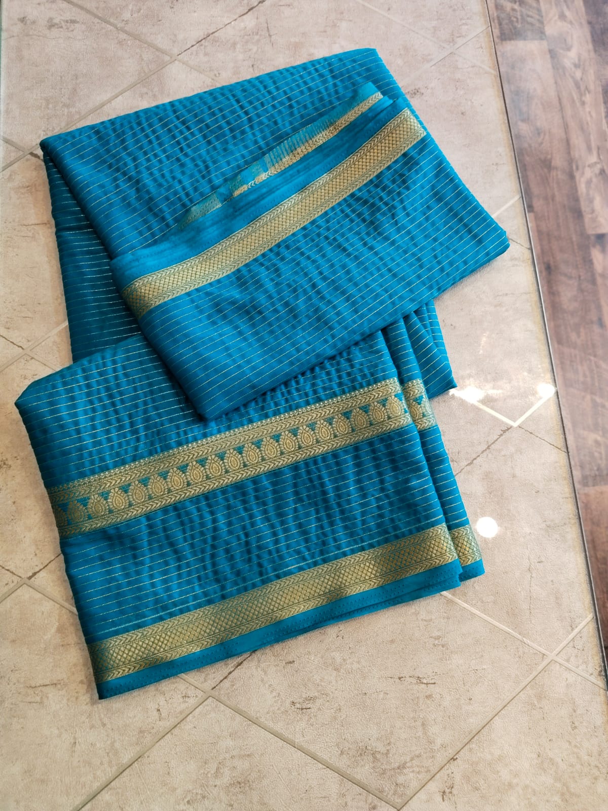 CREPE SILK Ramagreen with Golden Stripes Saree