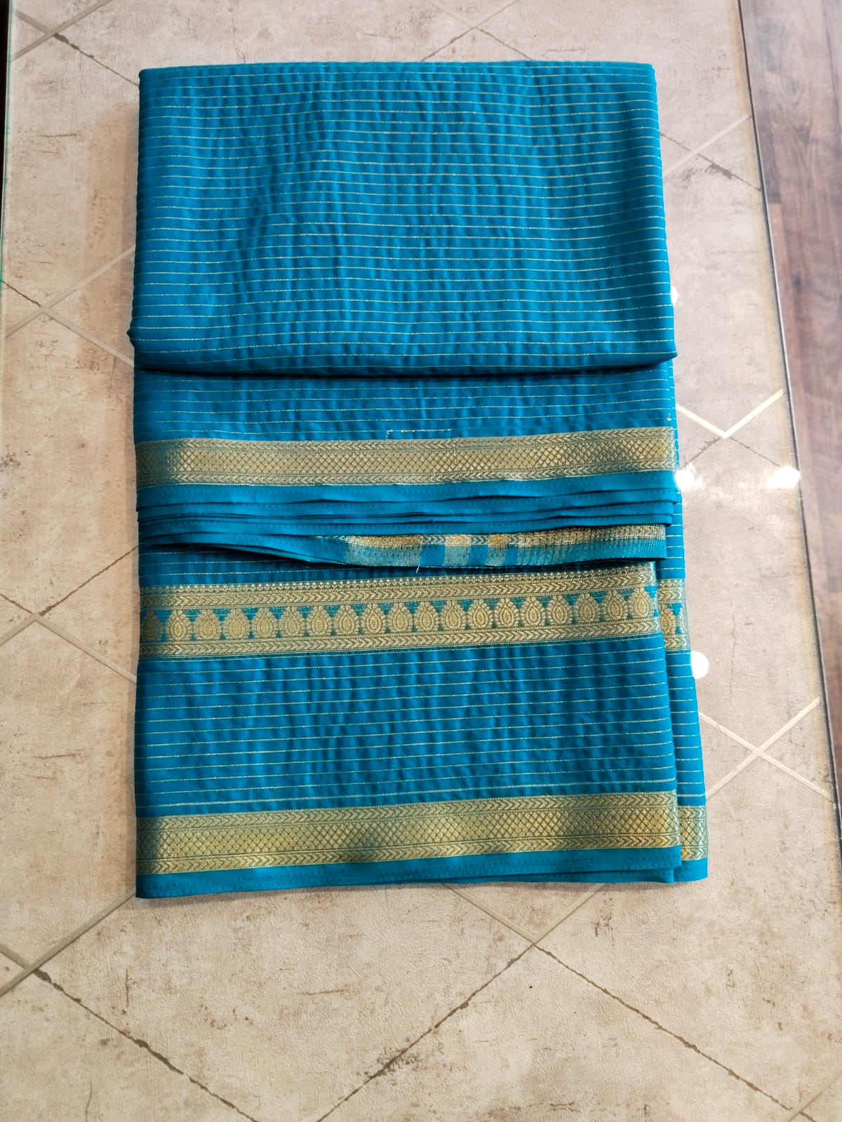 CREPE SILK Ramagreen with Golden Stripes Saree