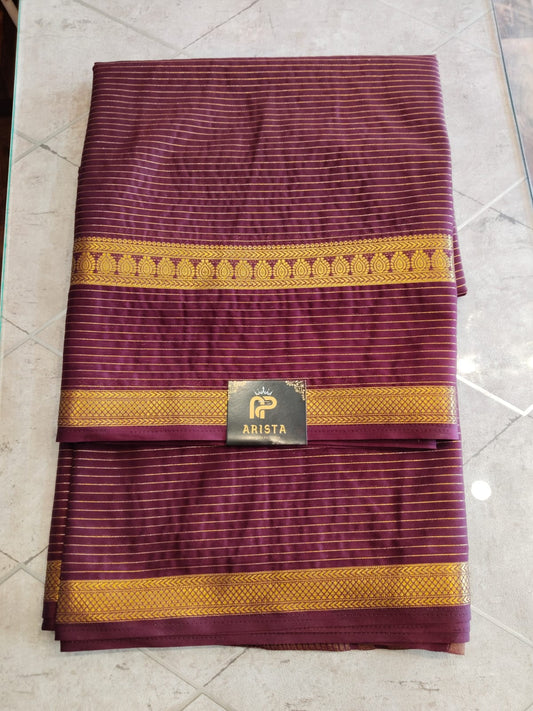 CREPE SILK Coffee Brown with Golden Stripes Saree