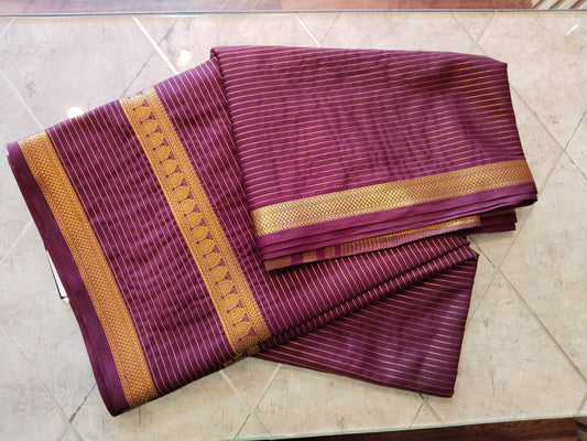 CREPE SILK Coffee Brown with Golden Stripes Saree