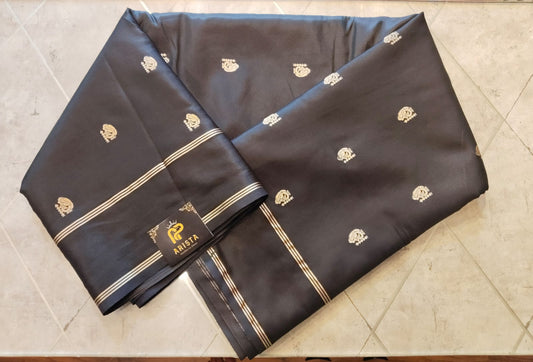 CREPE SILK Black  & Golden Peacock Motifs Saree