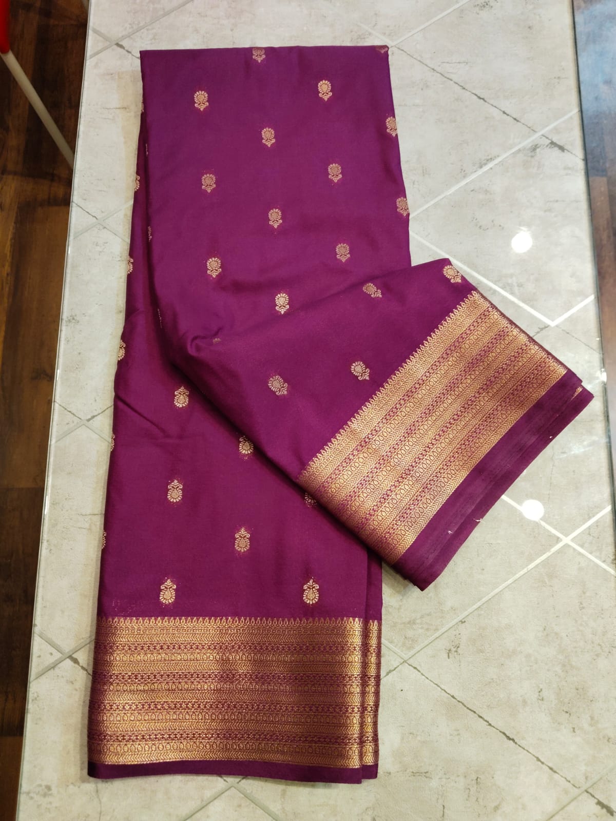 CREPE SILK Dark Pink with Small Butta Saree