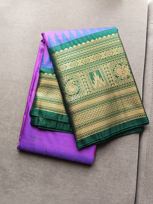 Semi Kanchi Temple boarder Purple Saree