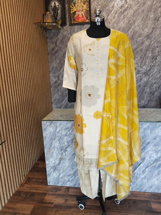 Cotton Mix Cream with Embroidery  work