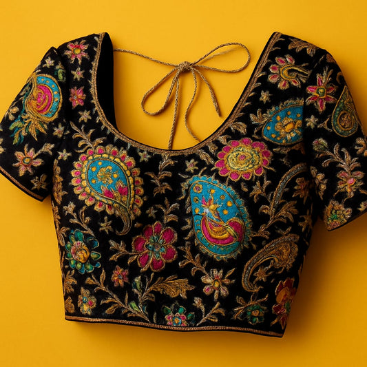 Natural Crepe Blouse with Pen Kalamkari Embroidery