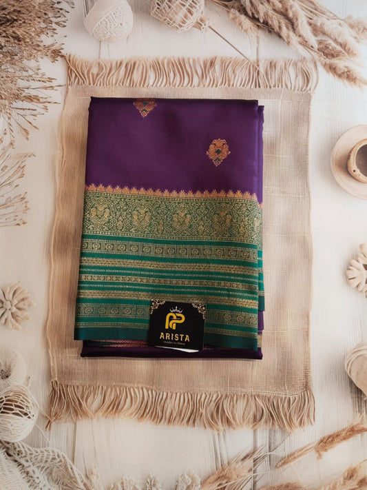 Semi Kanchi Premium SILK Saree Dark wine with Green border
