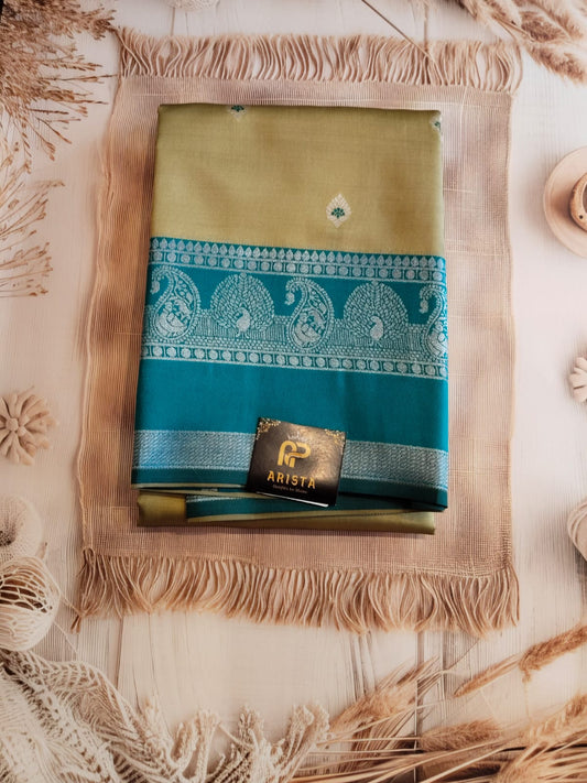 Mehandi Green & Rama Green Semi Kanchipuram Silk Saree with Silver Zari Border