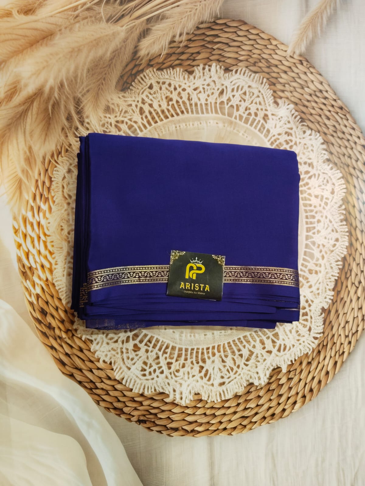 Elegant Pure Crepe / Mysore Silk Saree – Ink Blue