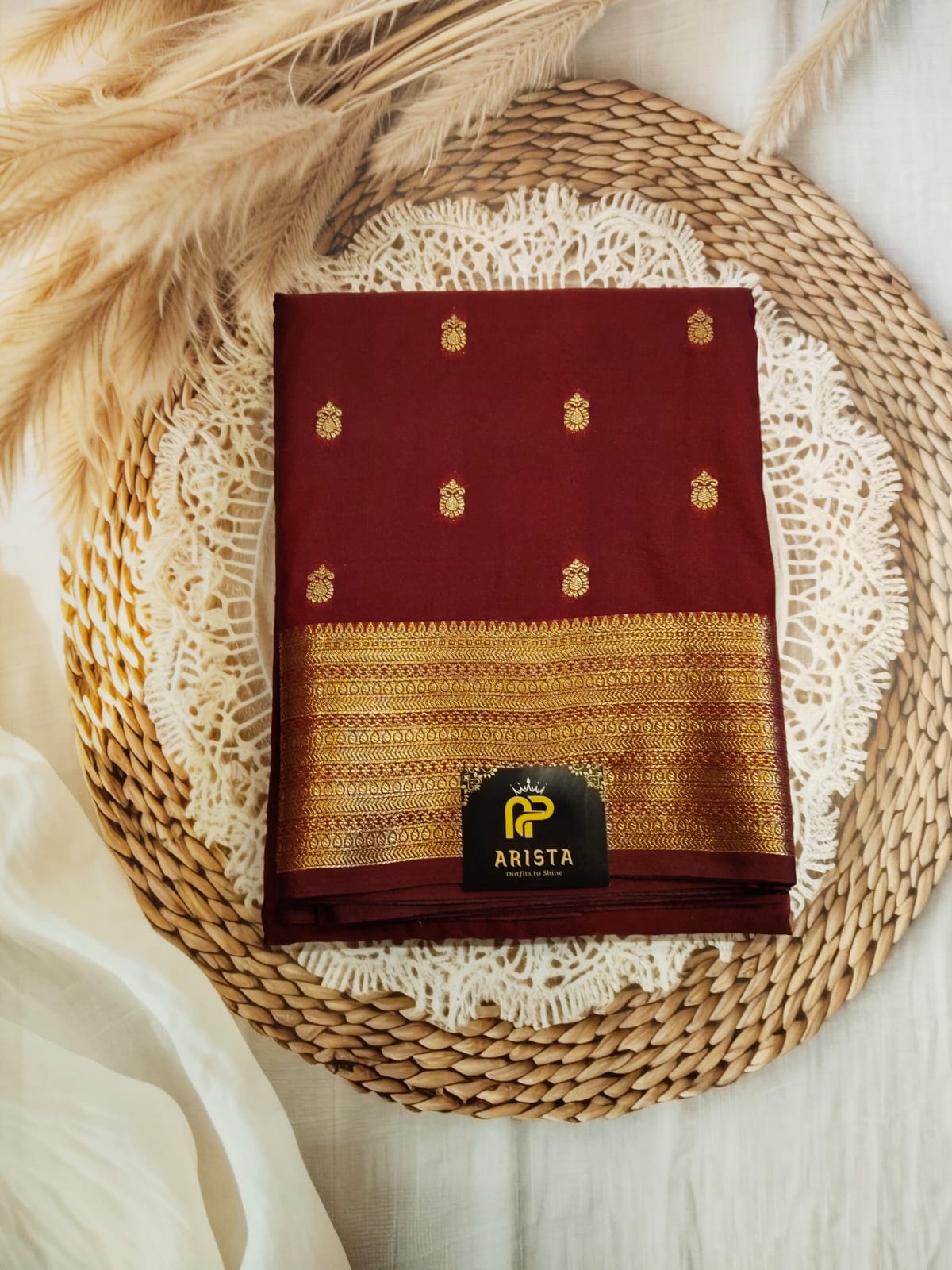 CREPE SILK Maroon with Small Butta Saree