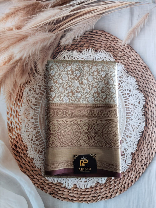 Semi Kanchipuram Tissue Silk Saree Premium Gold Brown
