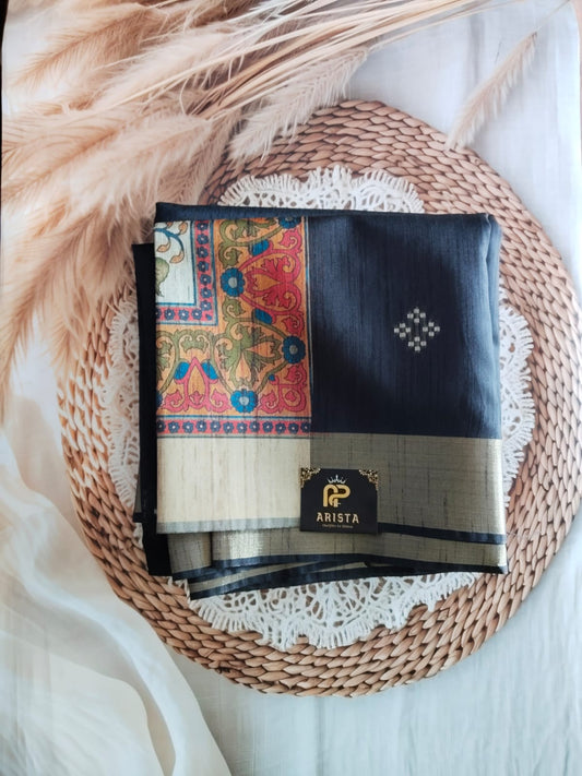 Kadhi raw silk Kalamkari printed saree