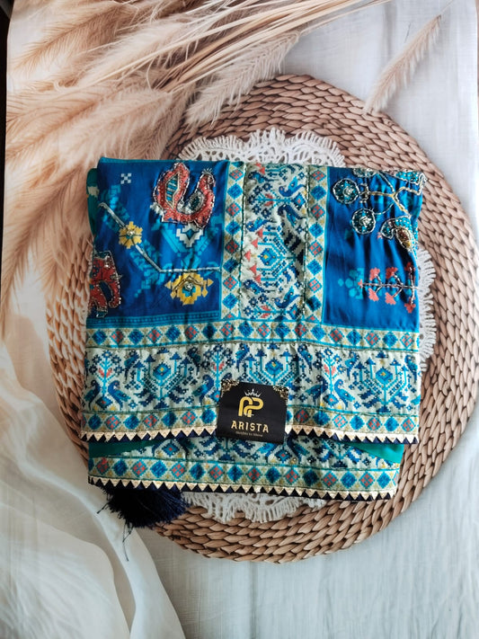 Blue Embroidery patola Work Saree