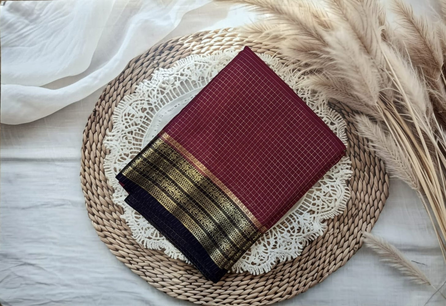 Semi Crepe Silk Saree (Small Checks)