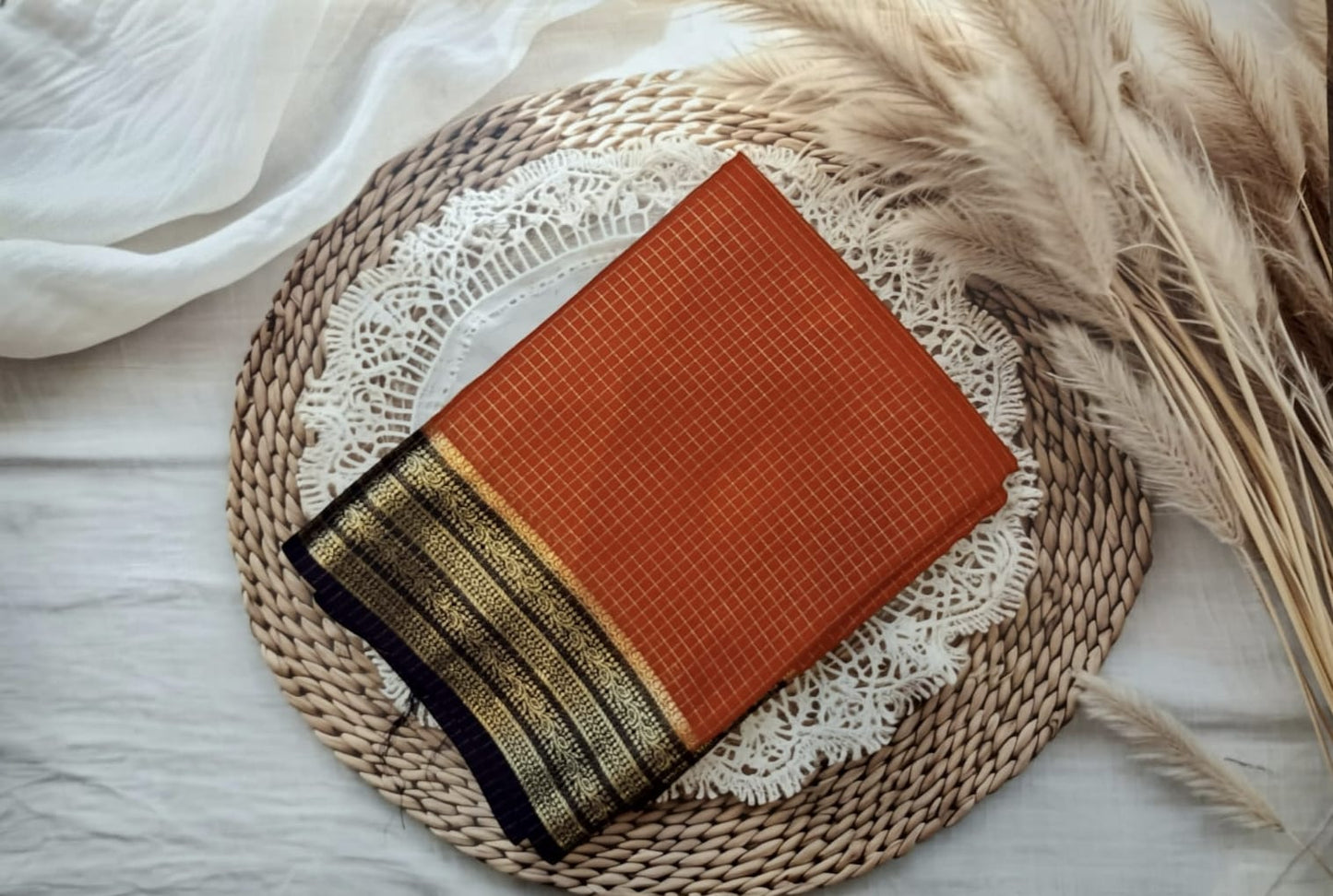 Semi Crepe Silk Saree (Small Checks)