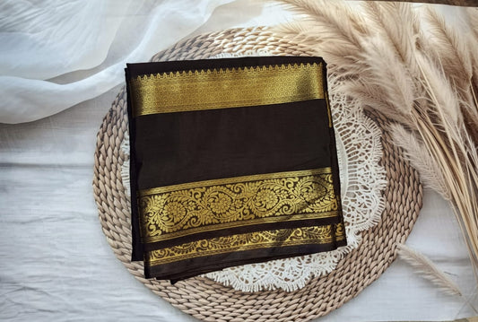 Semi Crepe Silk Bentex Border Butta Saree (BROWN)