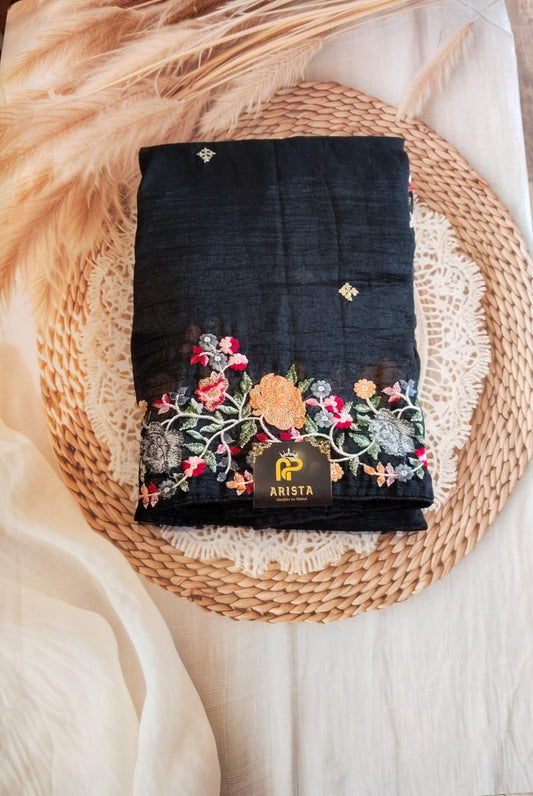 Black Fancy Crunchy Silk Saree
