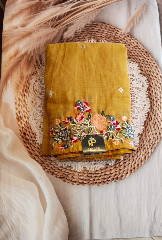 Mustard Yellow Fancy Crunchy Silk Saree