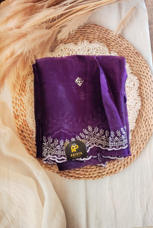 Purple Fancy Shimmer Chiffon Saree
