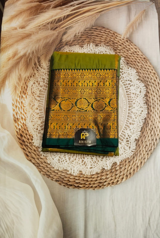Semi Kanchi Silk Saree/Parrot green