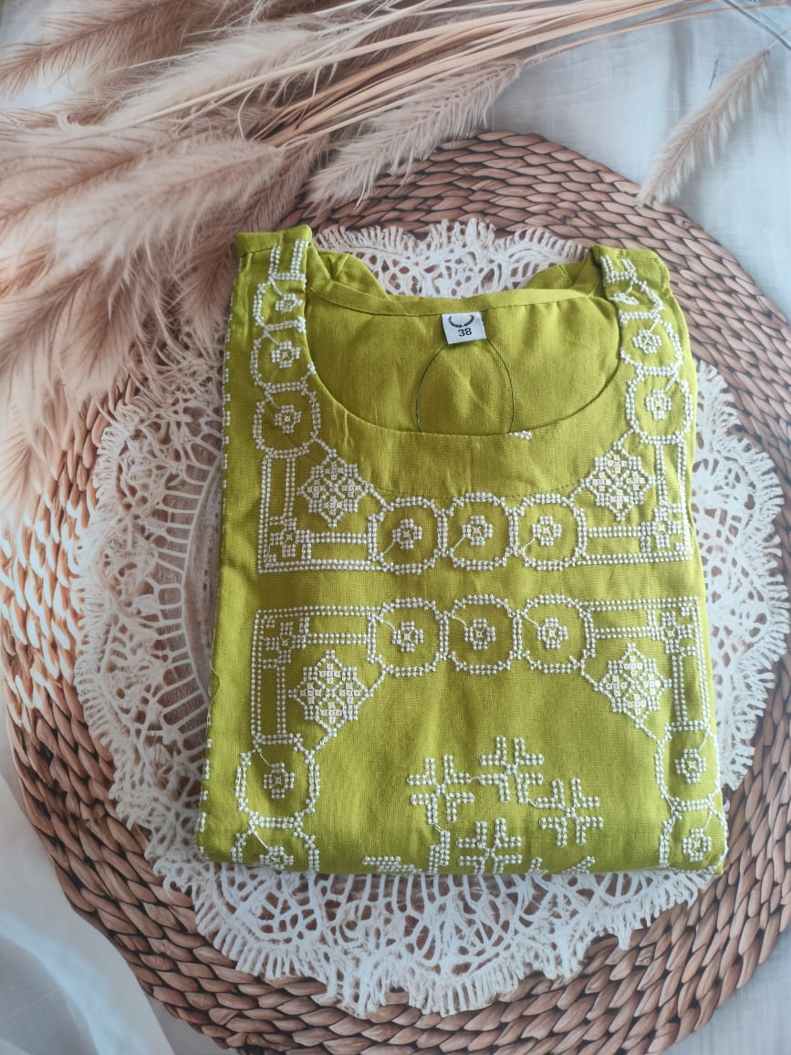 PARROT GREEN COLOUR HANDLOOM WORK CO-ORD SET