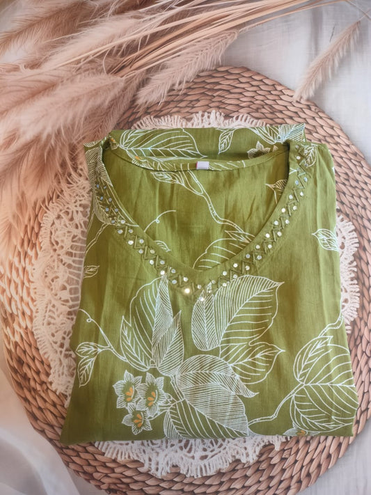 PARROT GREEN FLORAL PRINTED 3pcs set