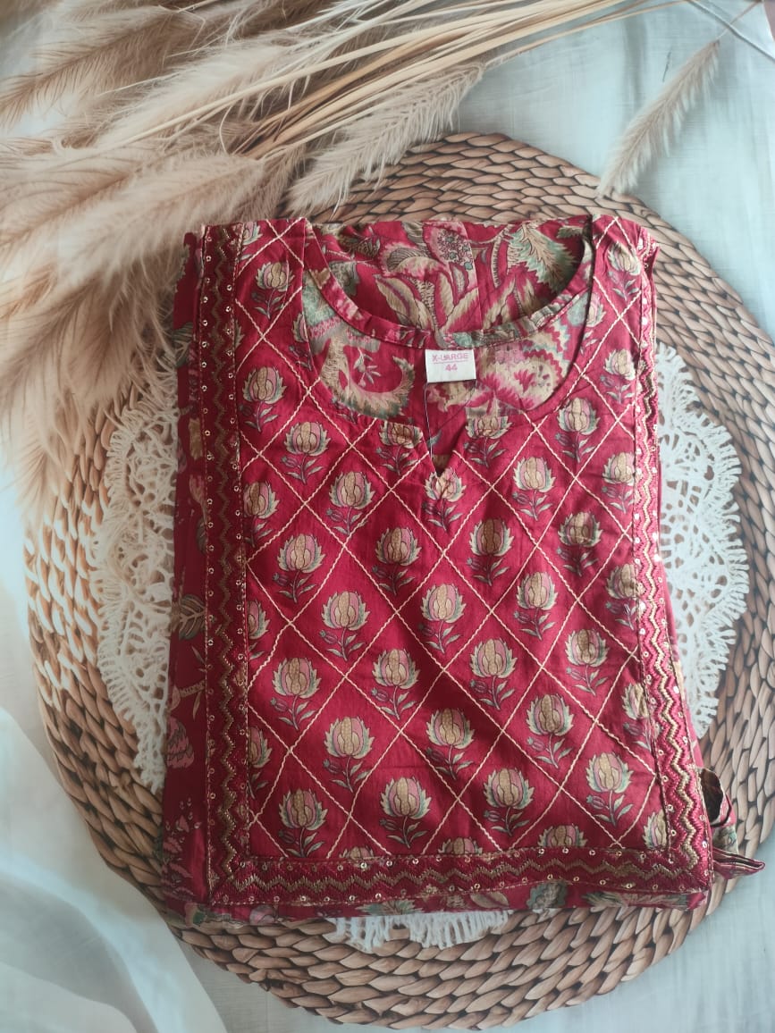 RED FLORAL PRINTED ANARKALI 3PCS SET