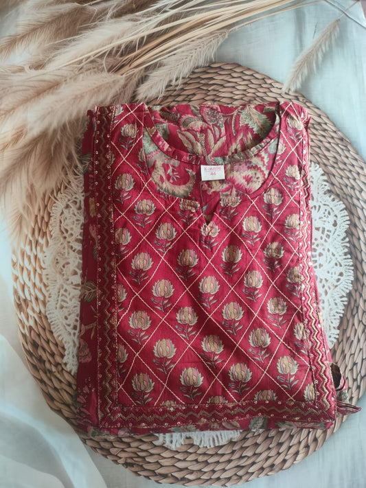 RED FLORAL PRINTED ANARKALI 3PCS SET