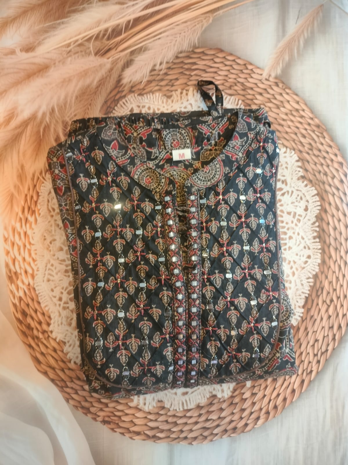 BLACK FLORAL PRINTED COTTON 3 PCS SET