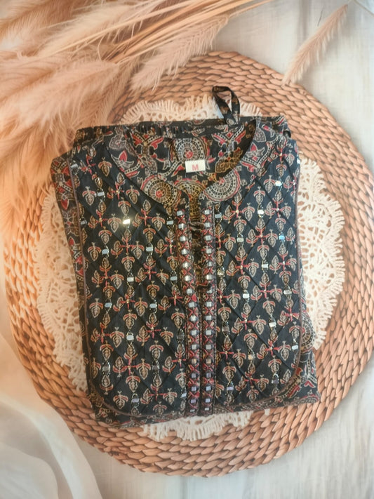 BLACK FLORAL PRINTED COTTON 3 PCS SET