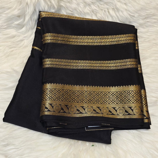 Pure Crepe Mysore Silk Saree Self Black