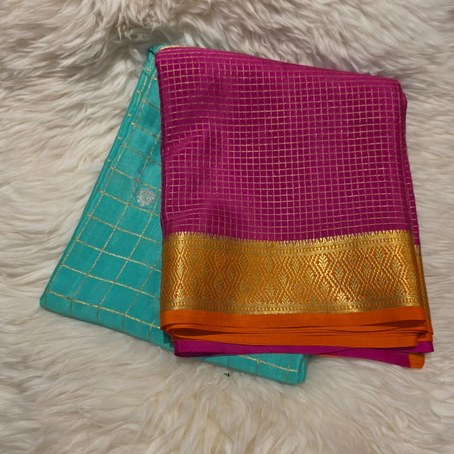 Pure Crepe Mysore Silk Saree Silver butta