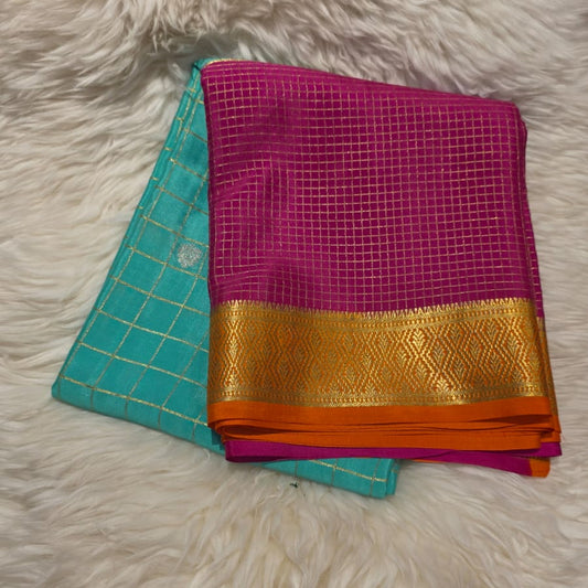Pure Crepe Mysore Silk Saree Silver butta