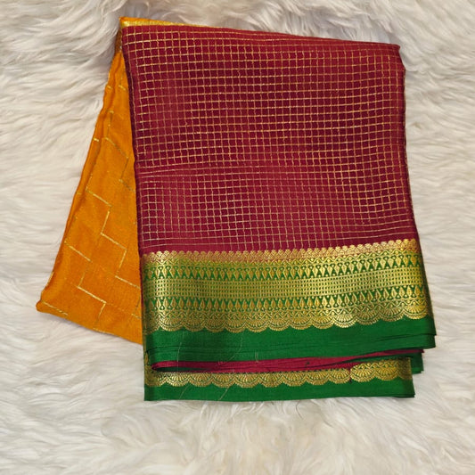 Pure Crepe Mysore Silk Saree Silver butta