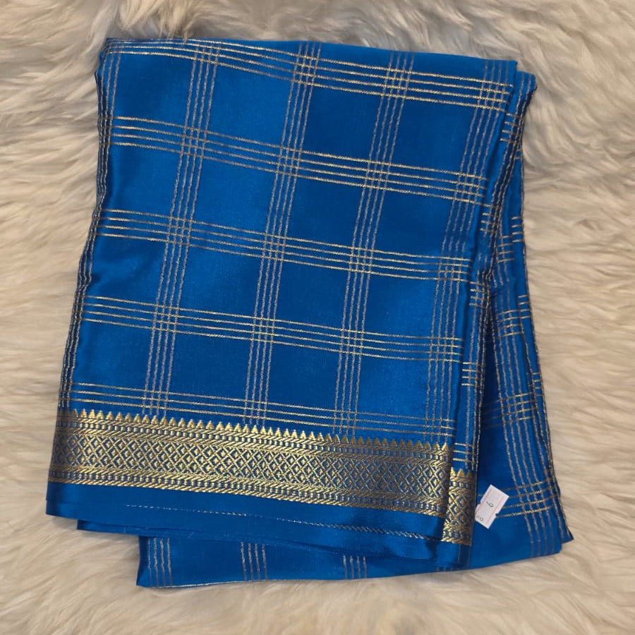 Pure Crepe Mysore Silk Saree 4 line Checks