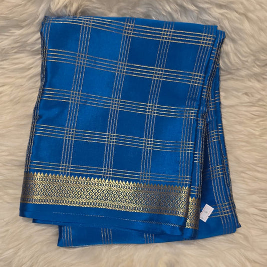 Pure Crepe Mysore Silk Saree 4 line Checks