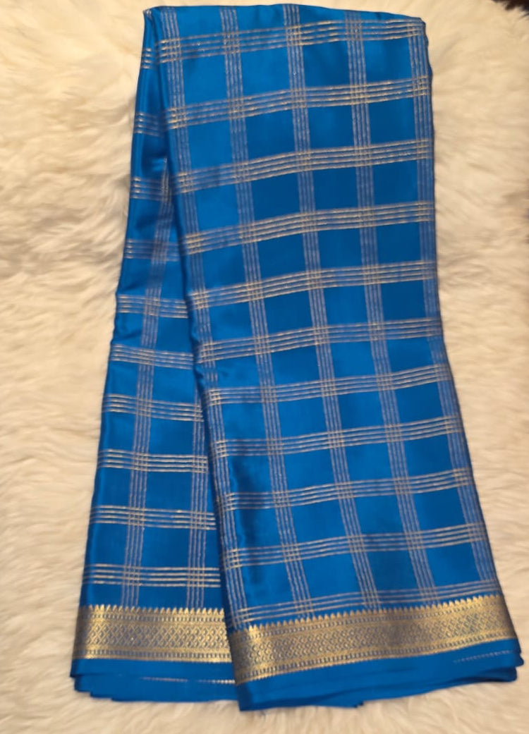 Pure Crepe Mysore Silk Saree 4 line Checks