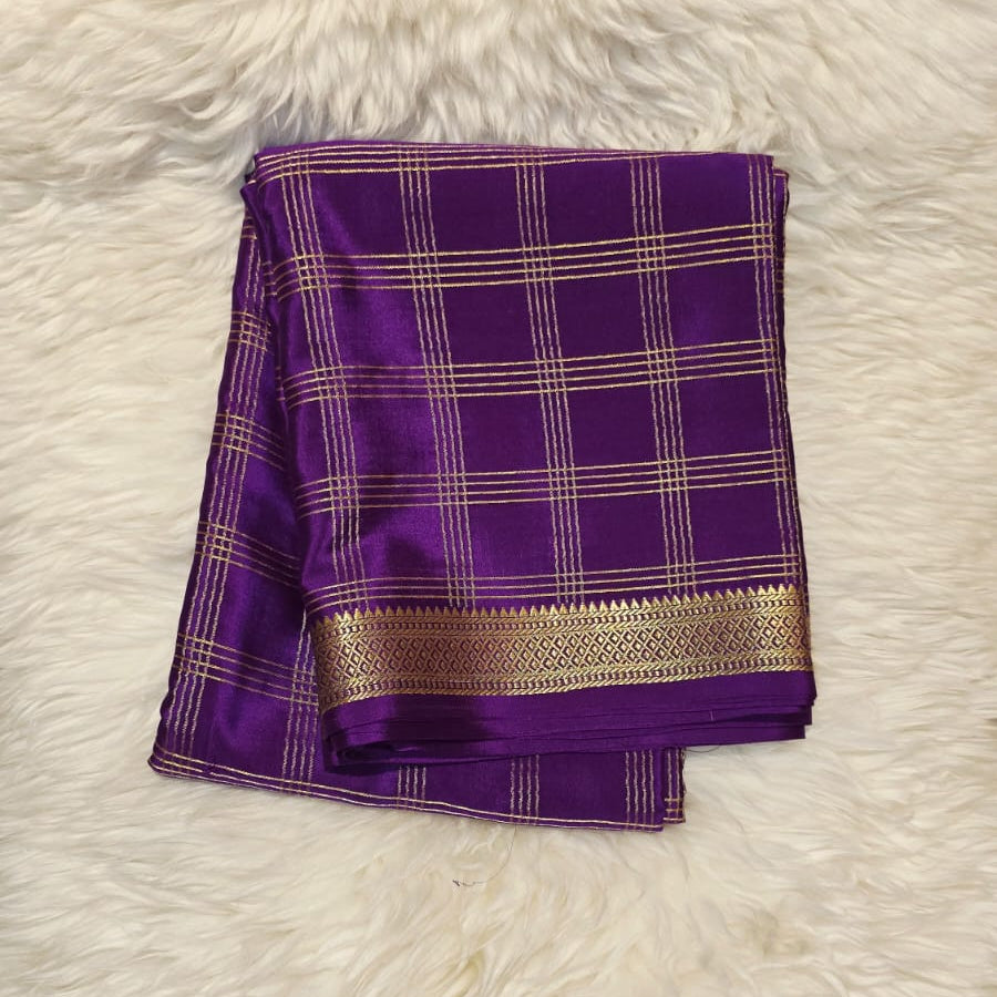 Pure Crepe Mysore Silk Saree 4 line Checks