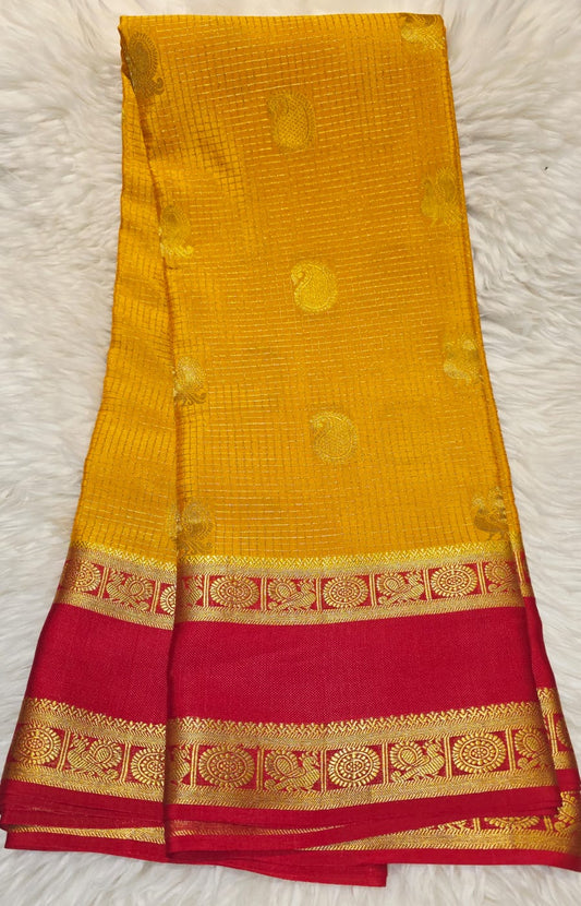 Pure Crepe Mysore Silk Saree - Checks Butta