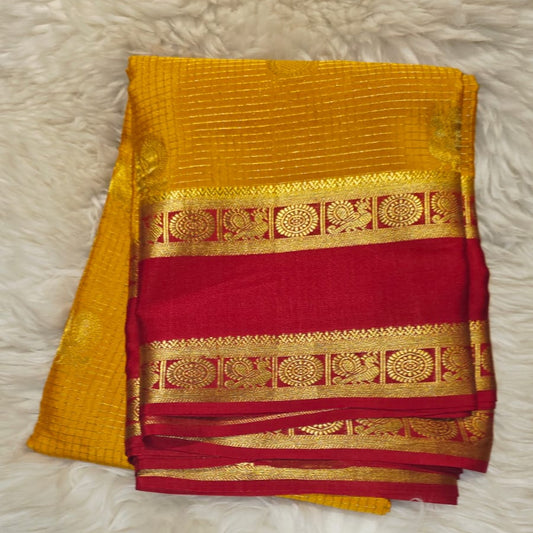 Pure Crepe Mysore Silk Saree - Checks Butta