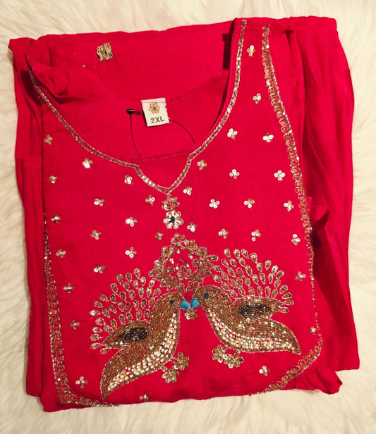 RED COLOUR  ROMON SILK HAND WORK 3PCS SETS