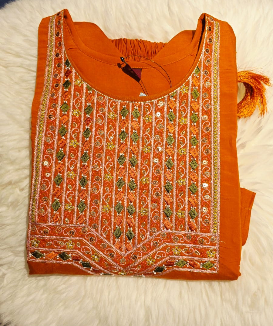 ORANGE COLOUR SHIMMER SILK 3PCS SETS