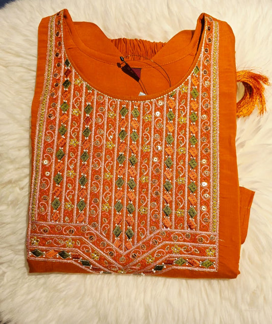 ORANGE COLOUR SHIMMER SILK 3PCS SETS