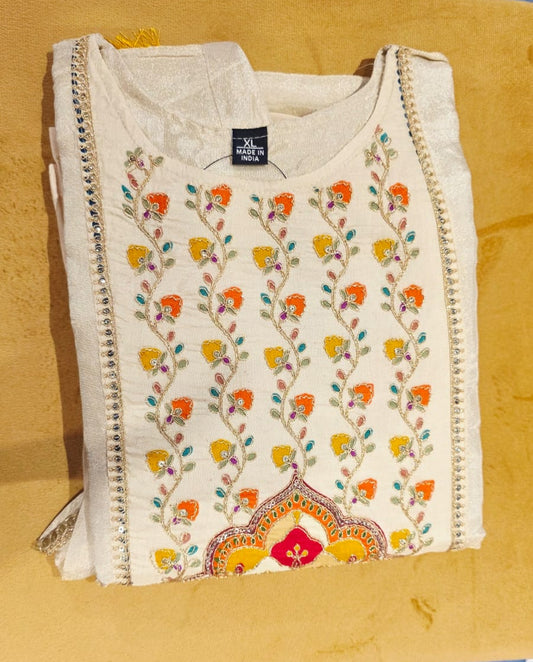 WHITE AND ORANGE COLOUR SHIMMER SILK 3 PCS SET