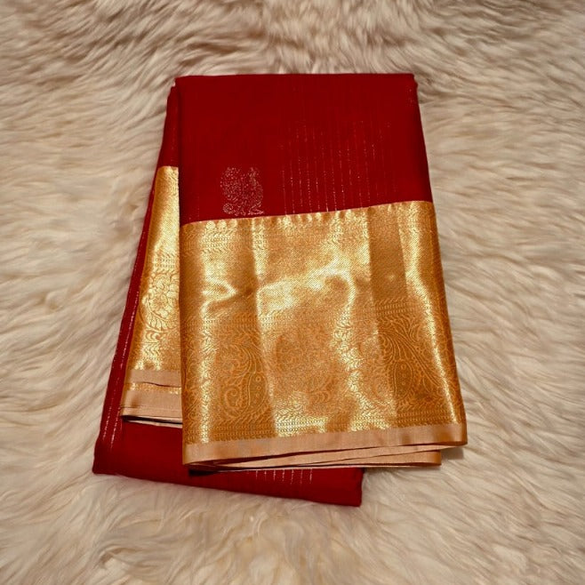 Semi Kanchipuram Silk Saree- Primium- Ruby Red